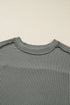 Corded Rib Exposed Seam Drop Shoulder Curved Hem Long Sleeve Top
